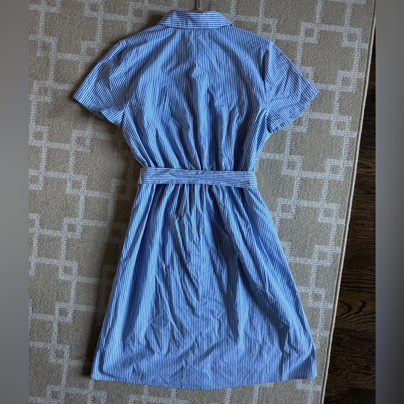 New J.Crew Blue Striped Button Front Belted Shirt Dress Classic Cotton Size 6 - Picture 3 of 3